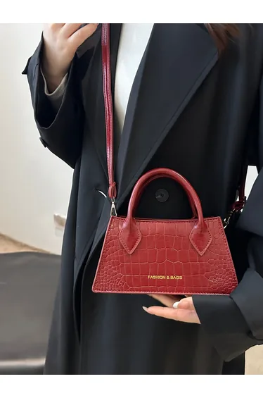 Red Croc-Embossed Crossbody Bag