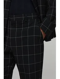 Windowpane Checked Straight Fit Tailored Trousers - black - 2
