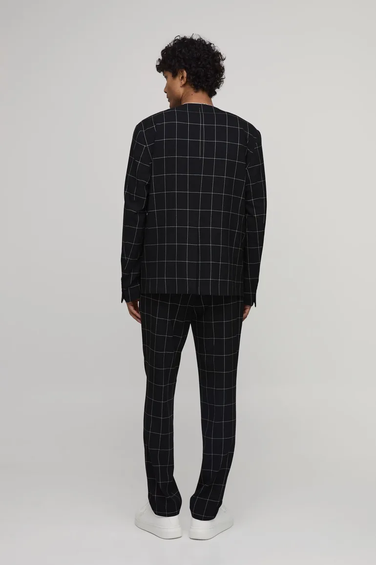 Windowpane Checked Straight Fit Tailored Trousers - black - 3