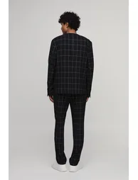 Windowpane Checked Straight Fit Tailored Trousers - black - 3