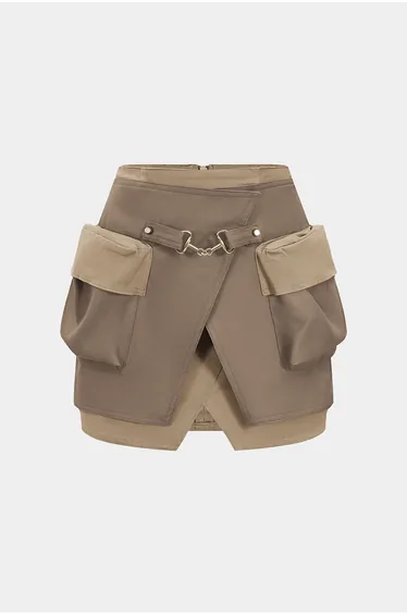 Faux Leather Contrast Pocket Skirt
