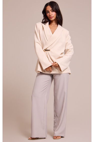 Petite Cream Asymmetric Style Wrap Blazer product thumbnail 3