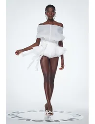 Baatar Backless Ruffle Flower Mini Dress In White - 4