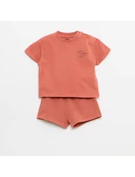 2-Piece Embroidered T-shirt and Shorts Set RED