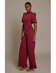 Burgundy Tailored Short Sleeve Jumpsuit - 2