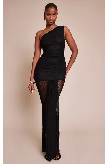 Black Lace One Shoulder Maxi Dress