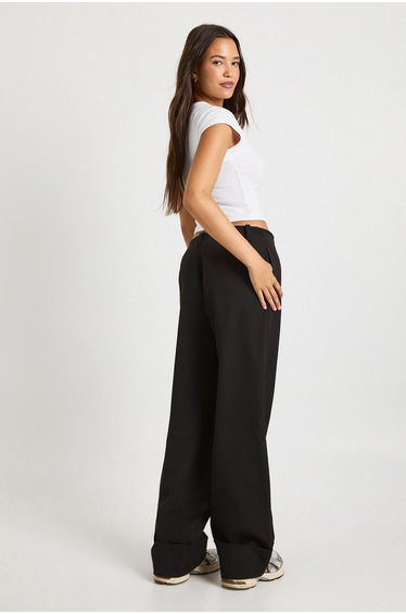 Foldover Hem Wide Leg Trousers - black product thumbnail 2