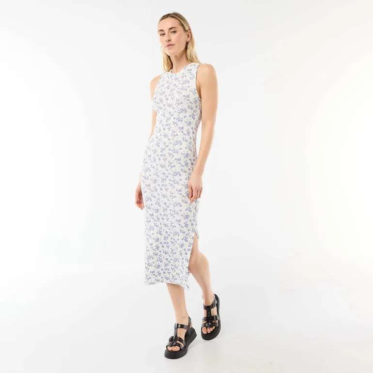 Sleeveless Ribbed Midi Dress BEIGE - 2