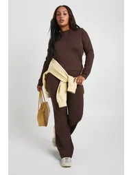 Plus Supersoft Seam Detail Long Sleeve Top - coffee