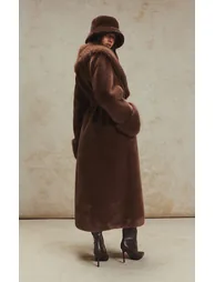 Chocolate Faux Fur Self Tie Oversized Coat - 1