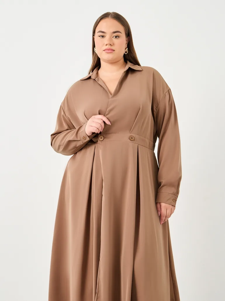 Plus Midi Dress with Button Detail - 2