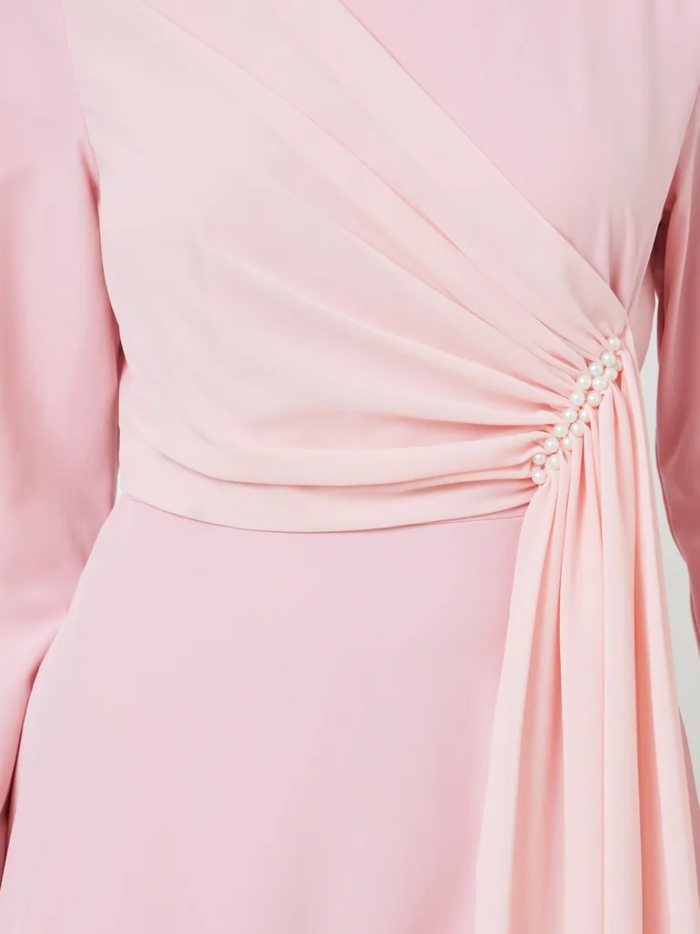 Light Pink Embellished Draped A-Line Maxi Dress - 3