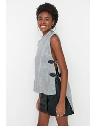 Gray Accessorized Knitwear Sweater - 5