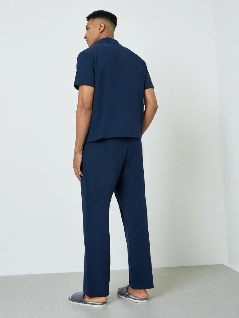 Men Solid Pocket Detail Shirt and Pyjama Set - 5