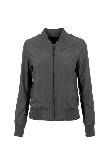 Womens/Ladies Nylon Bomber Jacket - Black