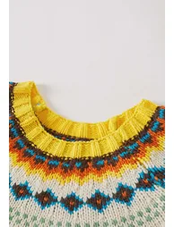Artsy Mood Fair Isle Chunky Knit Sweater in Cream - 4