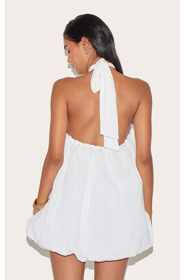 White Halterneck Puffball Mini Dress product thumbnail 3