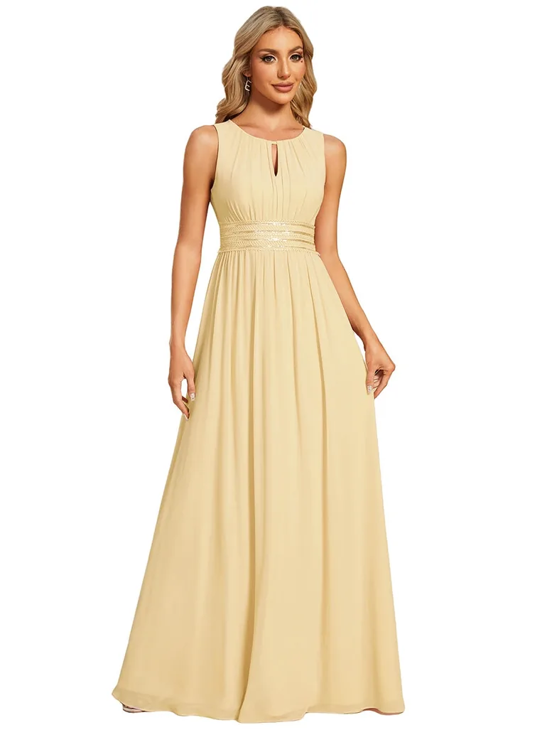 Maxi Chiffon Hollow Round Neck Decor Bridesmaids Dress - 10
