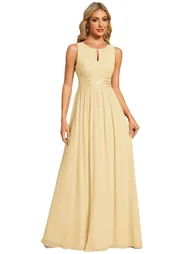 Maxi Chiffon Hollow Round Neck Decor Bridesmaids Dress - 10