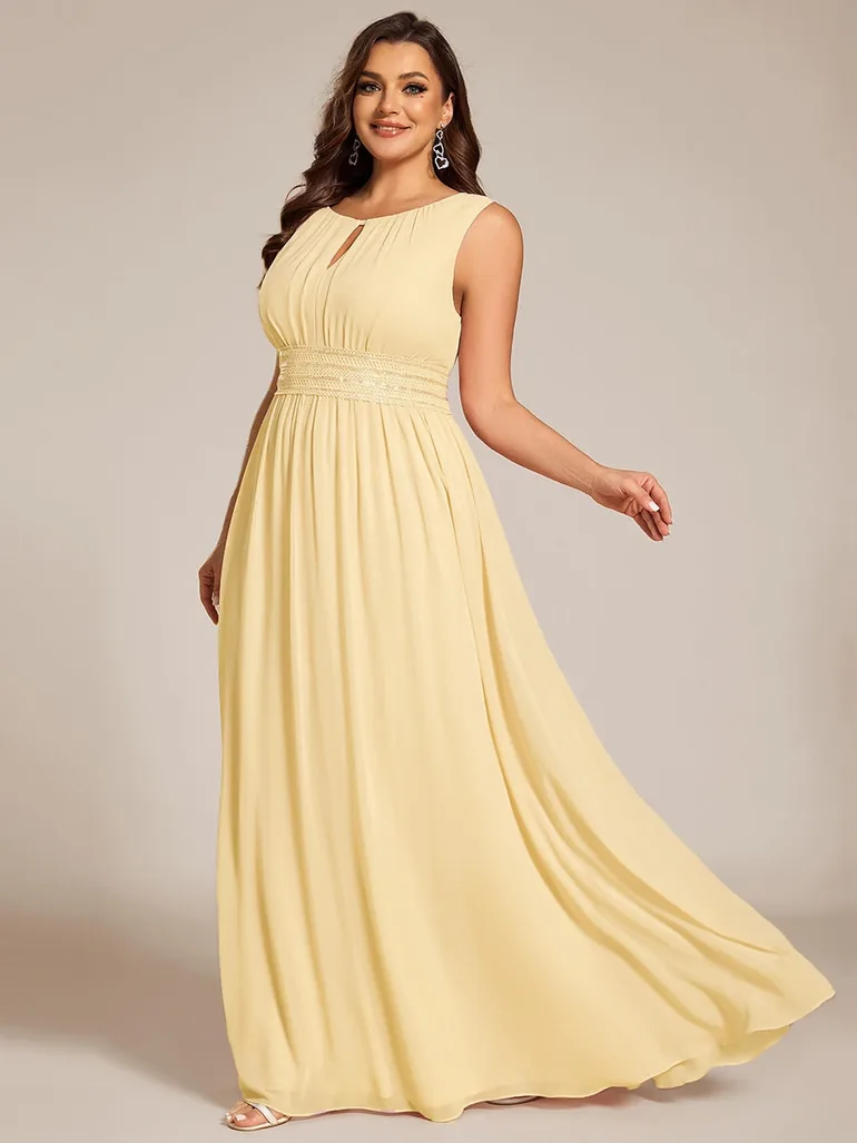 Maxi Chiffon Hollow Round Neck Decor Bridesmaids Dress - 8