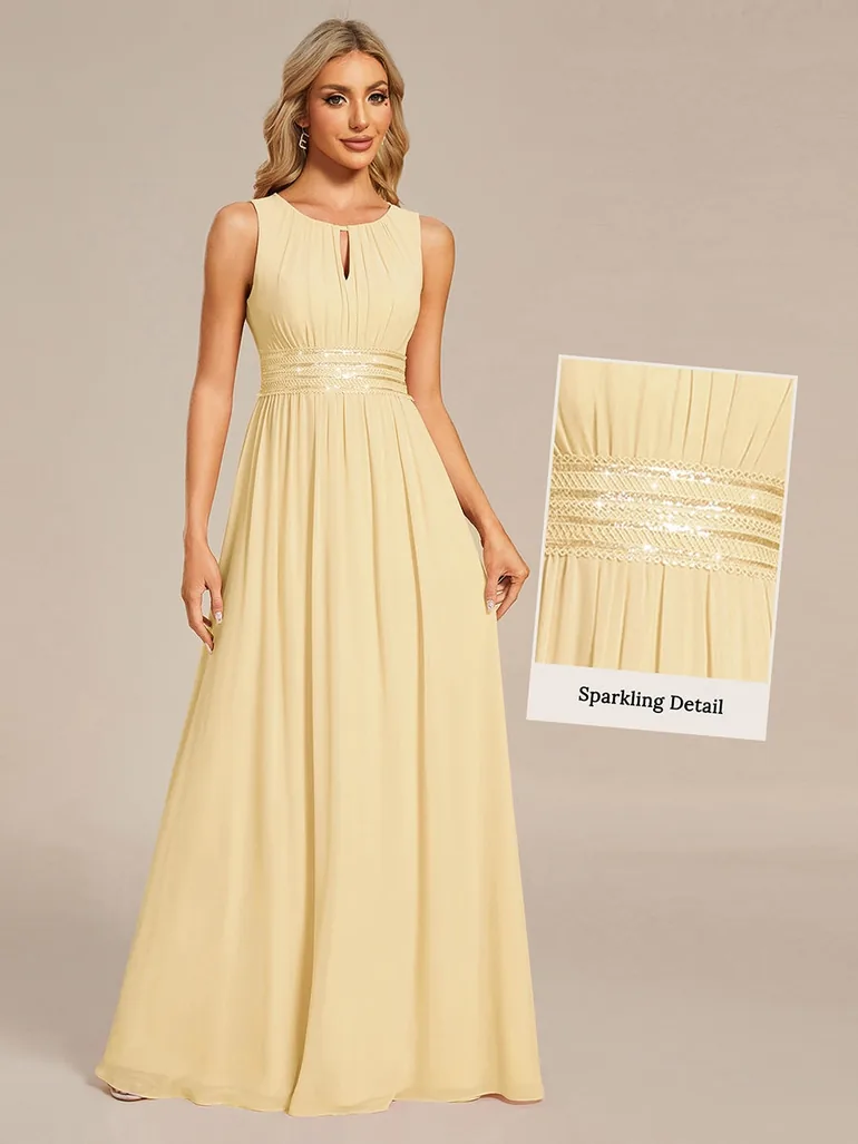 Maxi Chiffon Hollow Round Neck Decor Bridesmaids Dress - 14