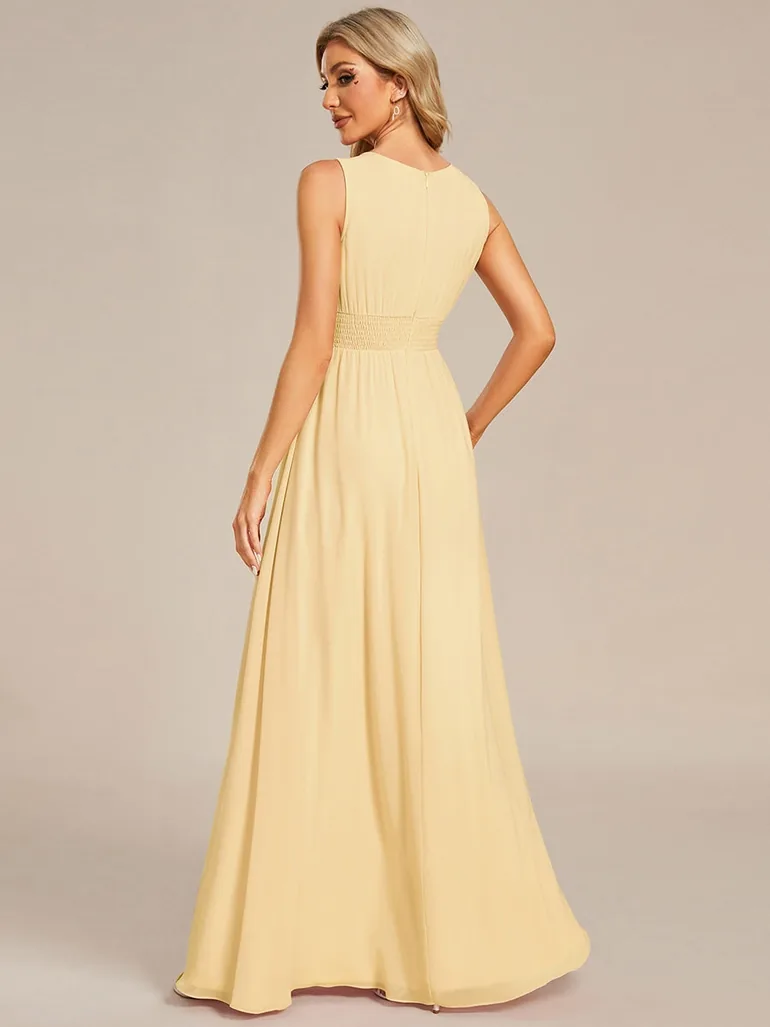 Maxi Chiffon Hollow Round Neck Decor Bridesmaids Dress - 1