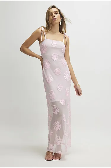 Pink Sleeveless Cornelli Shell Maxi Dress