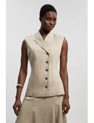 Tailored Linen Corset Back Detail Button Front Waistcoat