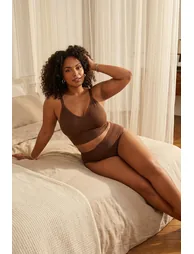 Brown seamless/seamless unlined flexible bralette knitted plus size bra - 4
