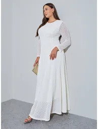 Plus Size White Lace Insert A-Line Maxi Dress