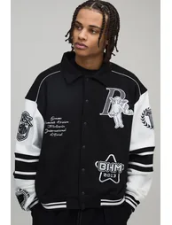 Boxy 13 Applique Jersey Varsity Bomber Jacket - black