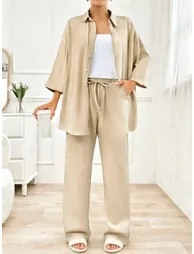 Pack of 3 - Solid Longline Shirt, Cami and Pyjama Set