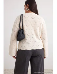 Ecru Openwork/Hollow Out Knitwear Sweater - 3
