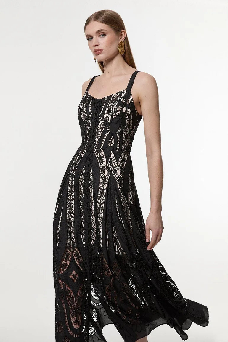 Petite Sheer Georgette Cutwork Strappy Woven Maxi Dress - 1