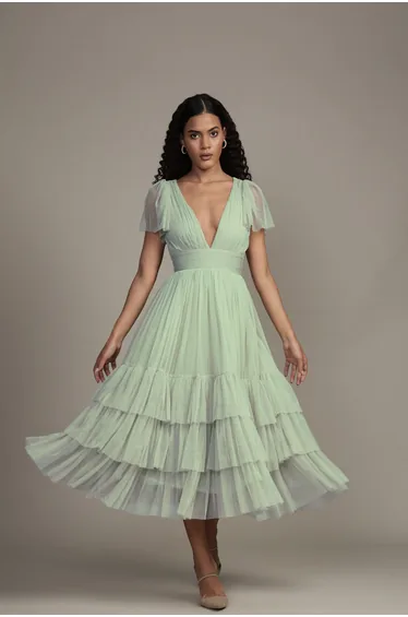 Madison Sage Green Tulle Bridesmaid Midaxi Dress