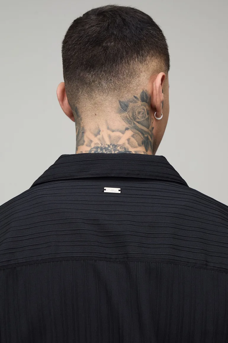 Tall Boxy Crop Fit Long Sleeve Irregular Pleat Overshirt - black - 2