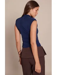 Navy Slinky Shoulder Detail Sleeveless Top - 2