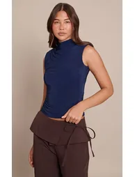 Navy Slinky Shoulder Detail Sleeveless Top - 5