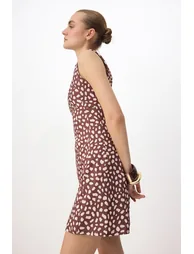 Brown-Multicolor Straight A-Line Short / Mini Woven Dress - 1