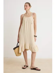 Cream Muslin Fabric Woven Dress with Sea Shell Accessories
