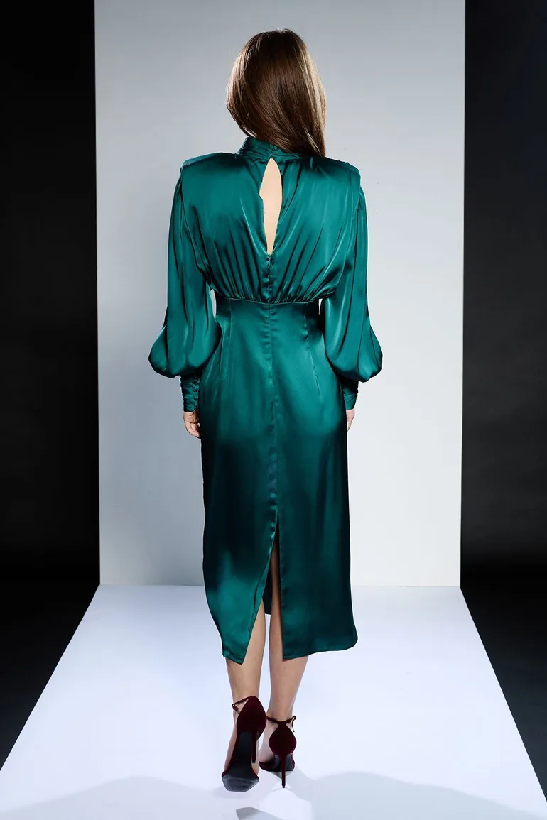 Runway 1.8.1.8 High Neck Long Sleeve Satin Midi Dress - 2