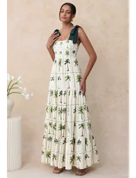Tropical Tree Tie-Shoulder Cami Maxi Dress - 3