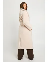 Shawl Collar Belted Borg Coat - cream - 1