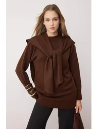 Brown plain single plate knitwear - 2