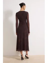 Brown*001 Abstract Shirring / Drape Maxi Knitted Dress - 3