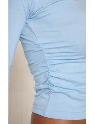 Light Blue Cotton Contrast Cuff Long Sleeve Top - 3