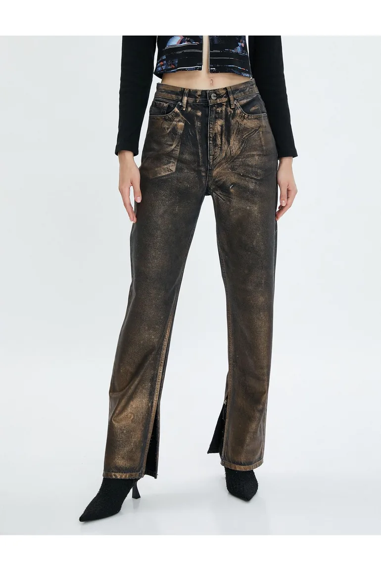 High Waist Foiled Jeans Straight Leg Regular Cut - 3
