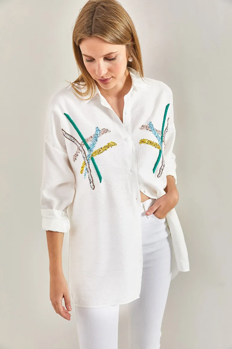 Women's Stamp Palette Embroidered Linen Ayrobin Shirt - 4