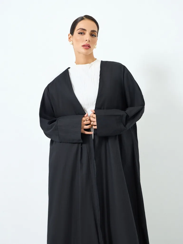 Women Solid Black Long Sleeve Abaya - 1