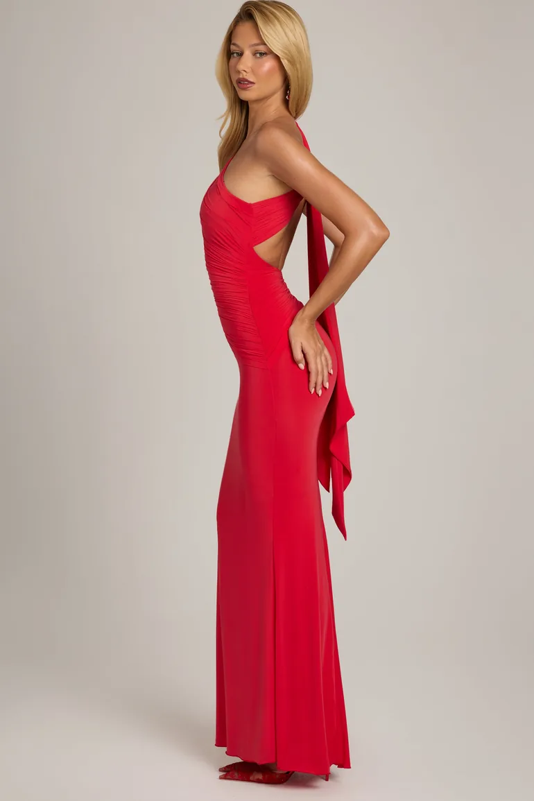 Jersey One-Shoulder Maxi Dress in Scarlet Red - 1